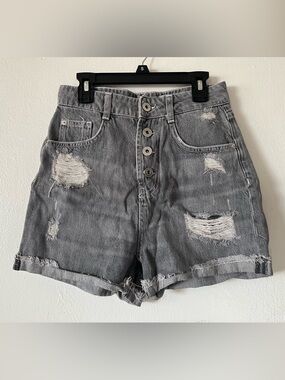 Zara Distressed Button-Fly Gray Denim Shorts